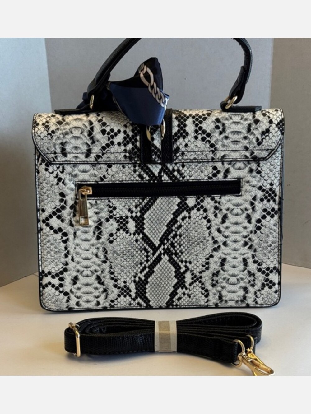 Aldo Top-Handle Python-Print Satchel/Crossbodywith Scarf Accent - Picture 2 of 4